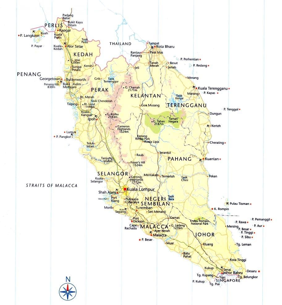 ಮಲೇಷ್ಯಾ ರಸ್ತೆ ನಕ್ಷೆ ದಿಕ್ಕುಗಳಲ್ಲಿ